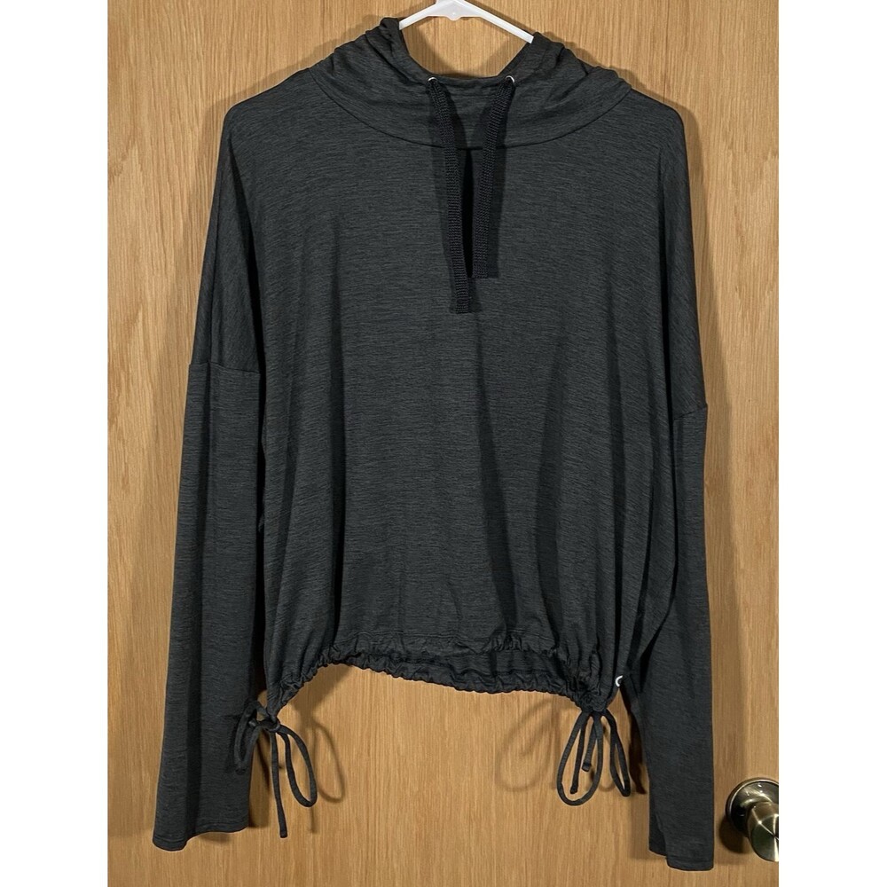 GapFit Women’s Sz 2XL Brushed Tech Jersey Hoodie Drawcord Charcoal Gray Stretch